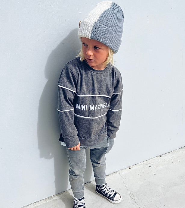 2 Tone Knit Beanie White/ Grey